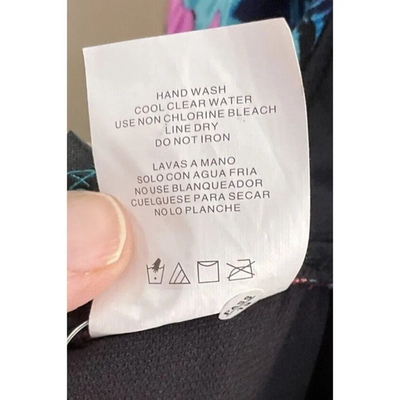 Aqua Green Women's  Black One Piece Swimsuit Abstract Floral Top Halter Sz M NEW - Picture 6 of 6